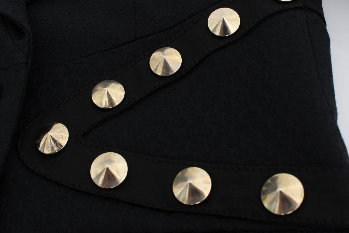 Exte Chic Black Stretch Blazer with Gold Button Detail - Hilstor