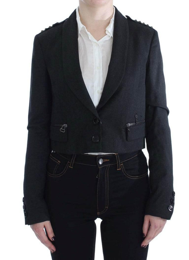 Exte Gray Stretch Gold Studded Short Jacket - Hilstor