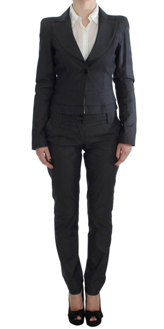 Exte Chic Gray Cotton Blend Pantsuit Ensemble - Hilstor