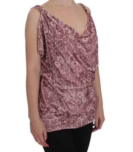 Exte Pink Floral Print Viscose Silk Blouse Top - Hilstor