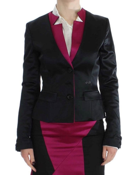 Exte Chic Black and Pink Single-Breasted Blazer - Hilstor