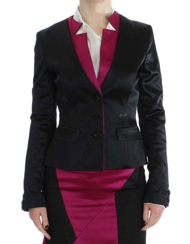 Exte Chic Black and Pink Single-Breasted Blazer - Hilstor