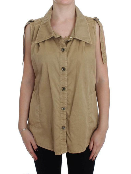 PLEIN SUD Beige Cotton Sleeveless Shirt - Hilstor