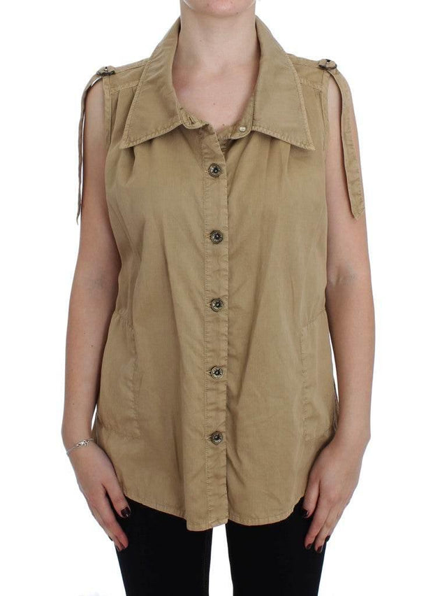 PLEIN SUD Beige Cotton Sleeveless Shirt - Hilstor