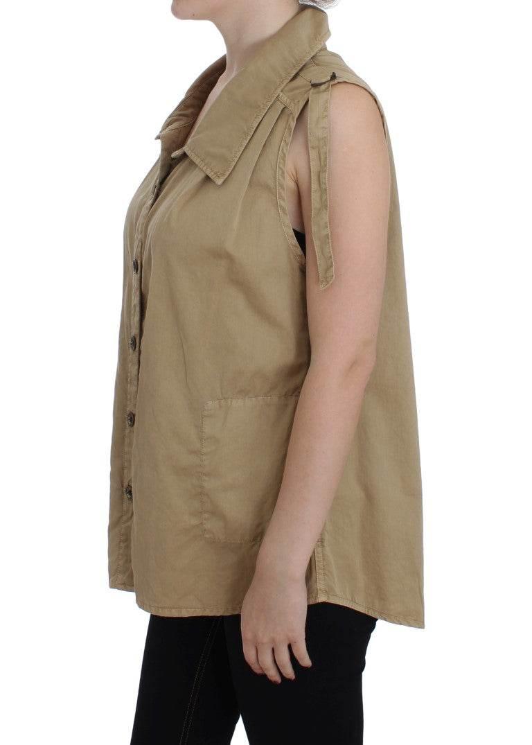 PLEIN SUD Beige Cotton Sleeveless Shirt - Hilstor
