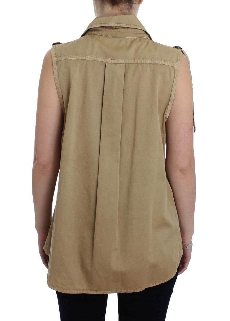 PLEIN SUD Beige Cotton Sleeveless Shirt - Hilstor