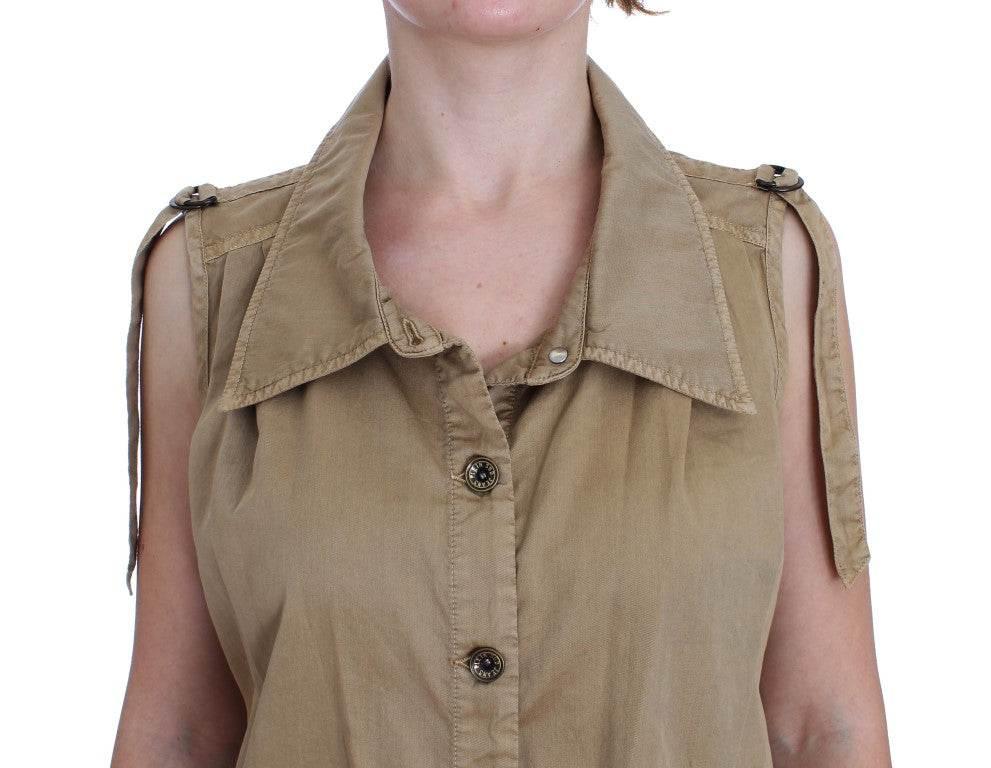 PLEIN SUD Beige Cotton Sleeveless Shirt - Hilstor
