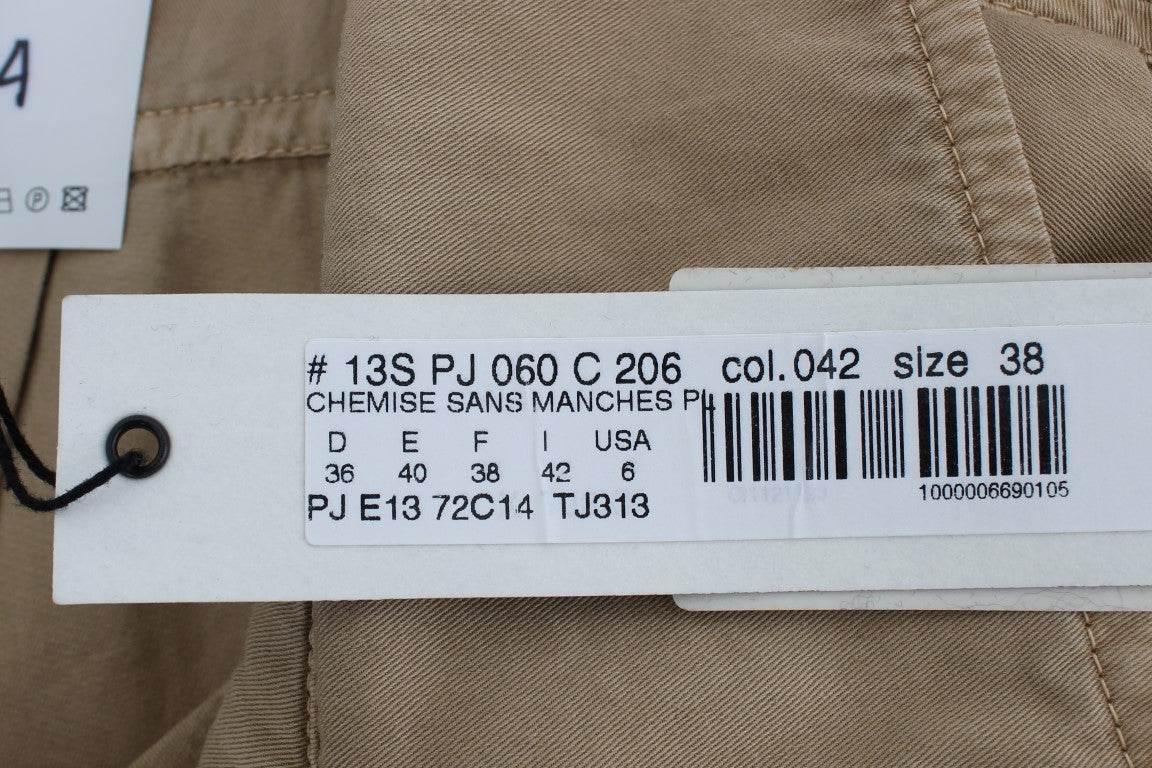 PLEIN SUD Beige Cotton Sleeveless Shirt - Hilstor