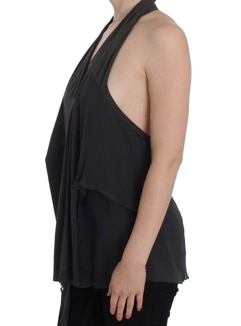 CORA GROPPO Gray Blue Stretch Blouse Top - Hilstor