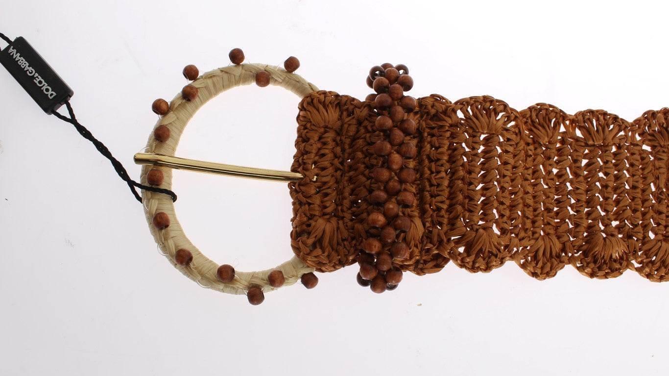Dolce & Gabbana Elegant Beaded Raffia Waist Belt - Hilstor