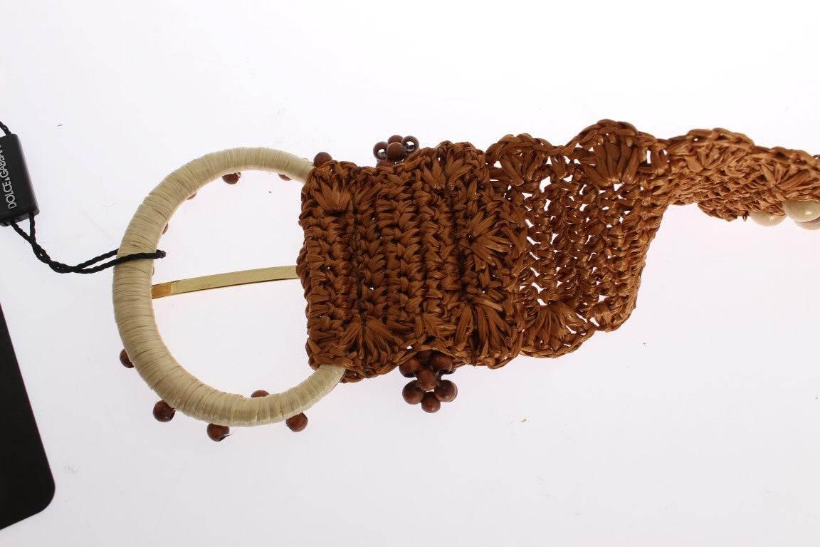 Dolce & Gabbana Elegant Beaded Raffia Waist Belt - Hilstor