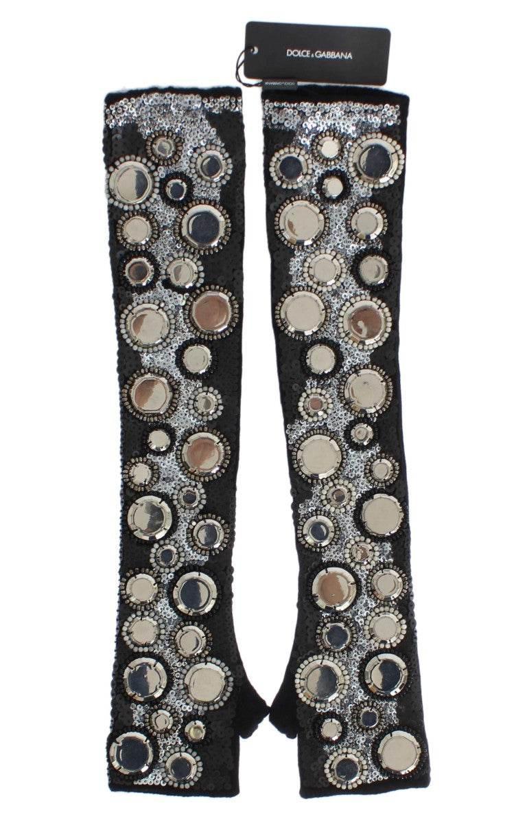 Dolce & Gabbana Black Cashmere Sequined Finger Less Gloves - Hilstor
