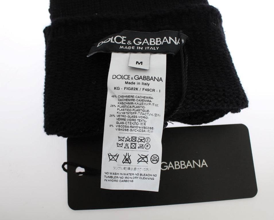 Dolce & Gabbana Black Cashmere Sequined Finger Less Gloves - Hilstor