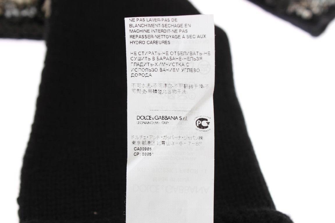 Dolce & Gabbana Black Cashmere Sequined Finger Less Gloves - Hilstor