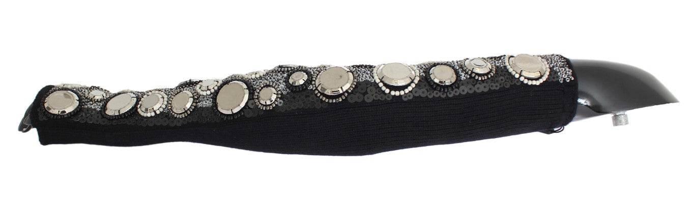 Dolce & Gabbana Black Cashmere Sequined Finger Less Gloves - Hilstor