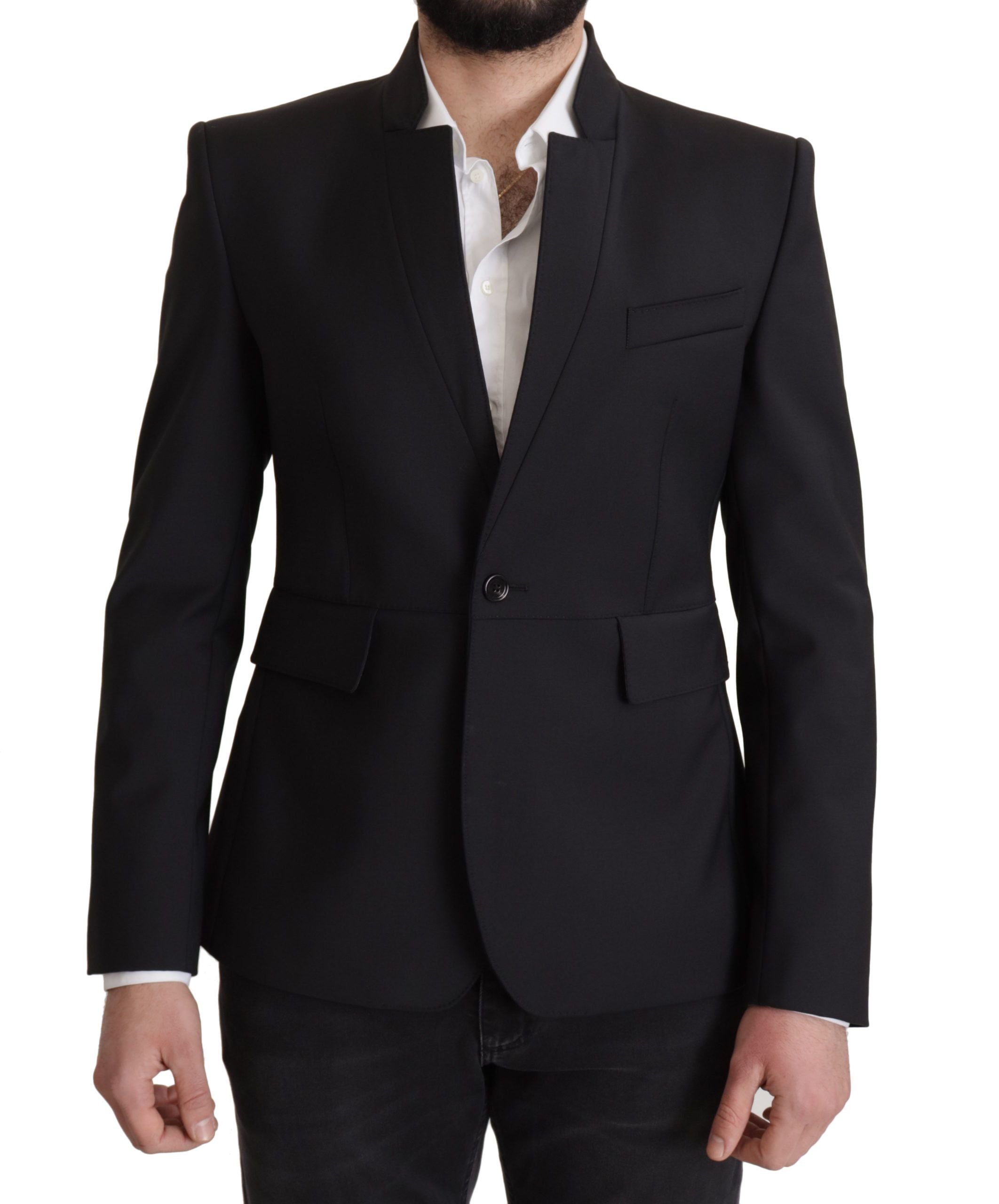 Dolce &amp; Gabbana Sort Uld Enkeltradet Frakke Herre Blazer