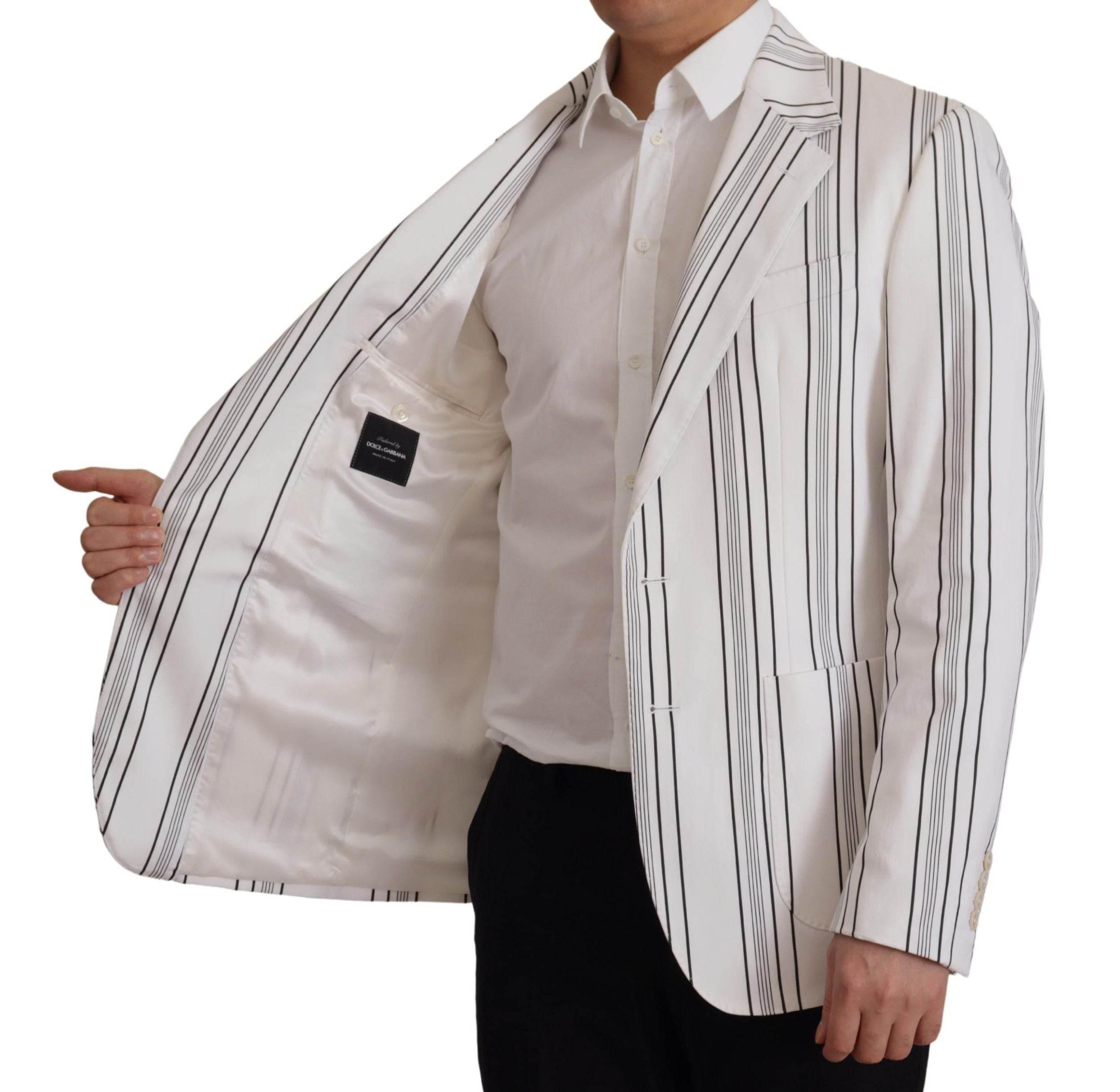 Dolce & Gabbana White Stripes Cotton Single Breasted Blazer - Hilstor