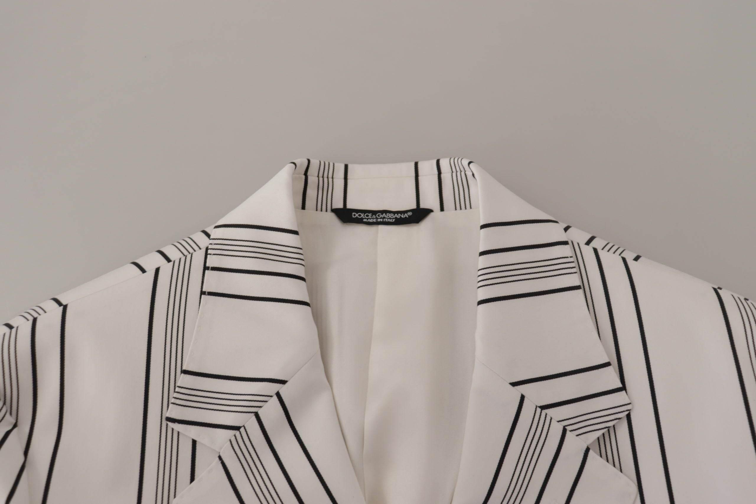 Dolce & Gabbana White Stripes Cotton Single Breasted Blazer - Hilstor