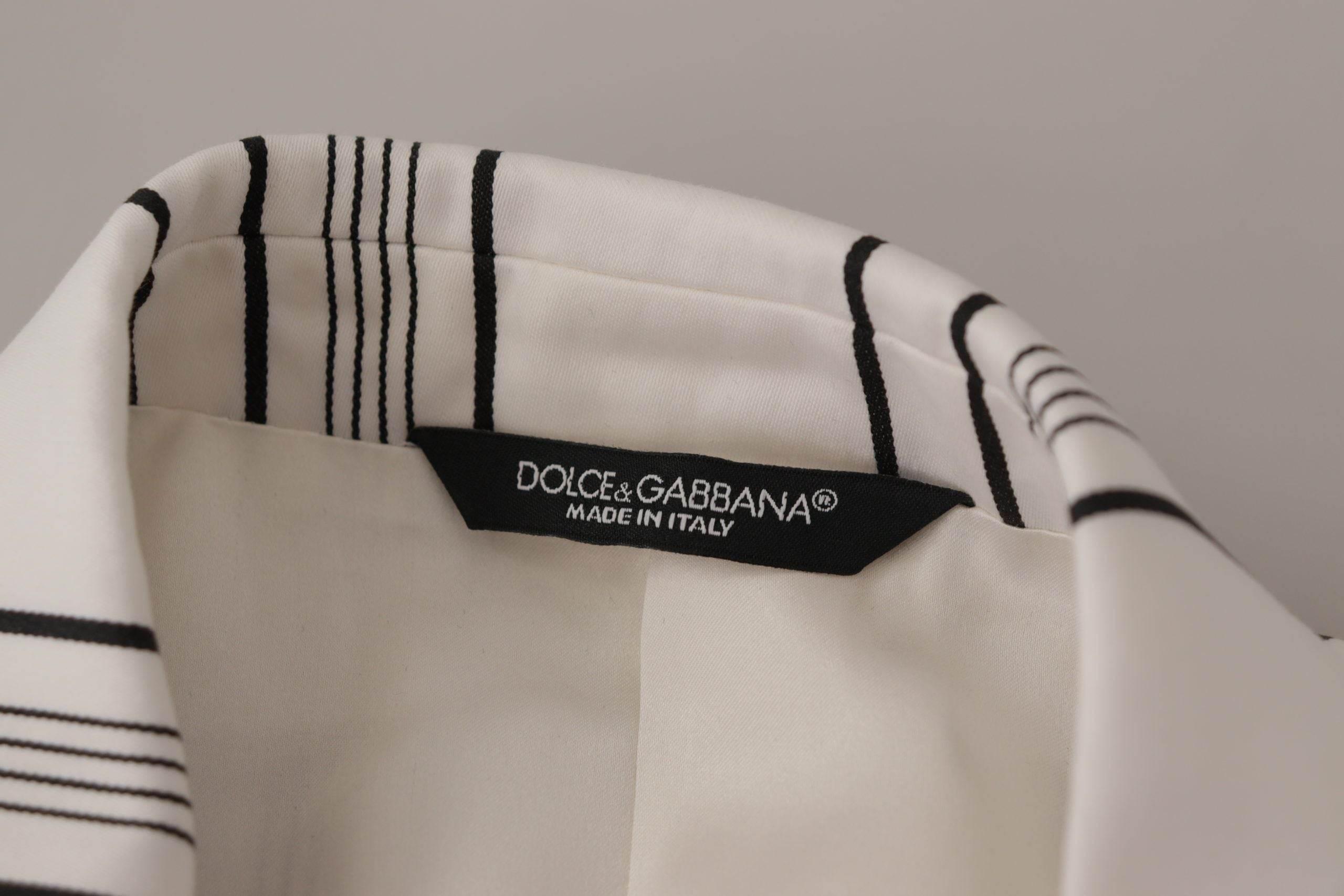 Dolce & Gabbana White Stripes Cotton Single Breasted Blazer - Hilstor