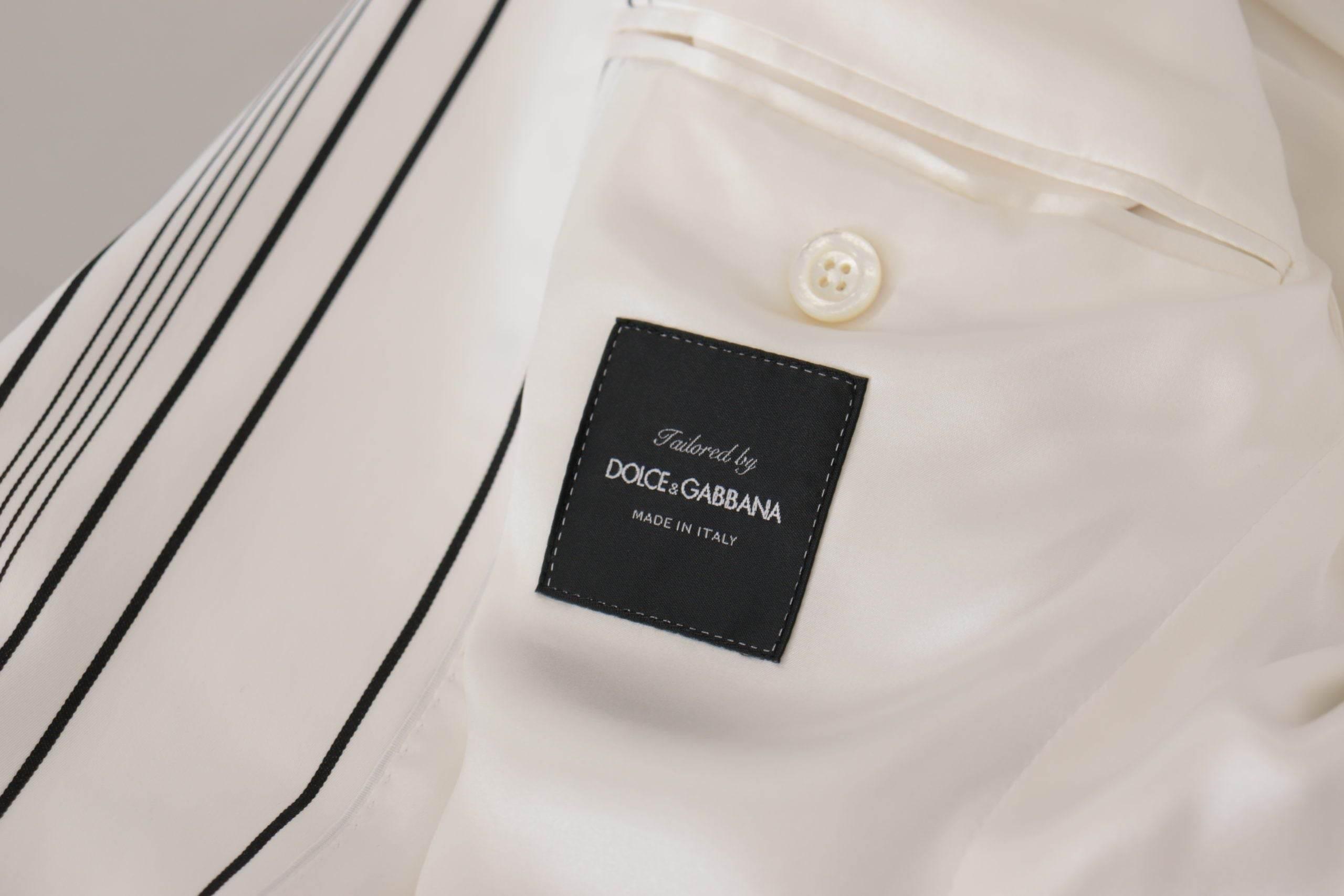 Dolce & Gabbana White Stripes Cotton Single Breasted Blazer - Hilstor