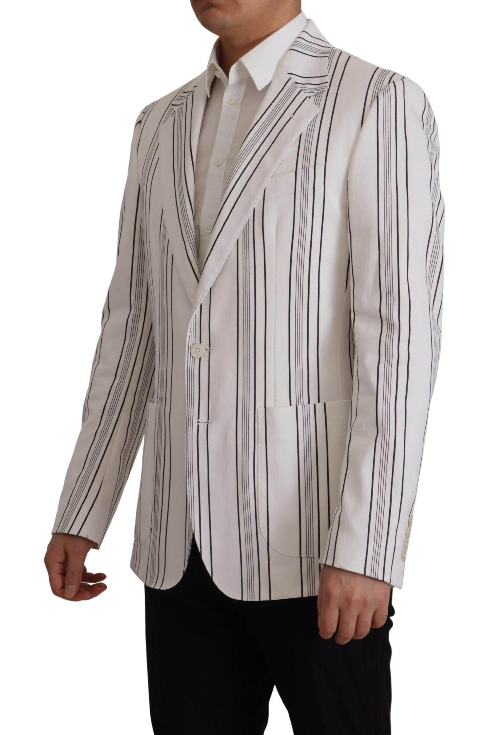 Dolce & Gabbana White Stripes Cotton Single Breasted Blazer - Hilstor