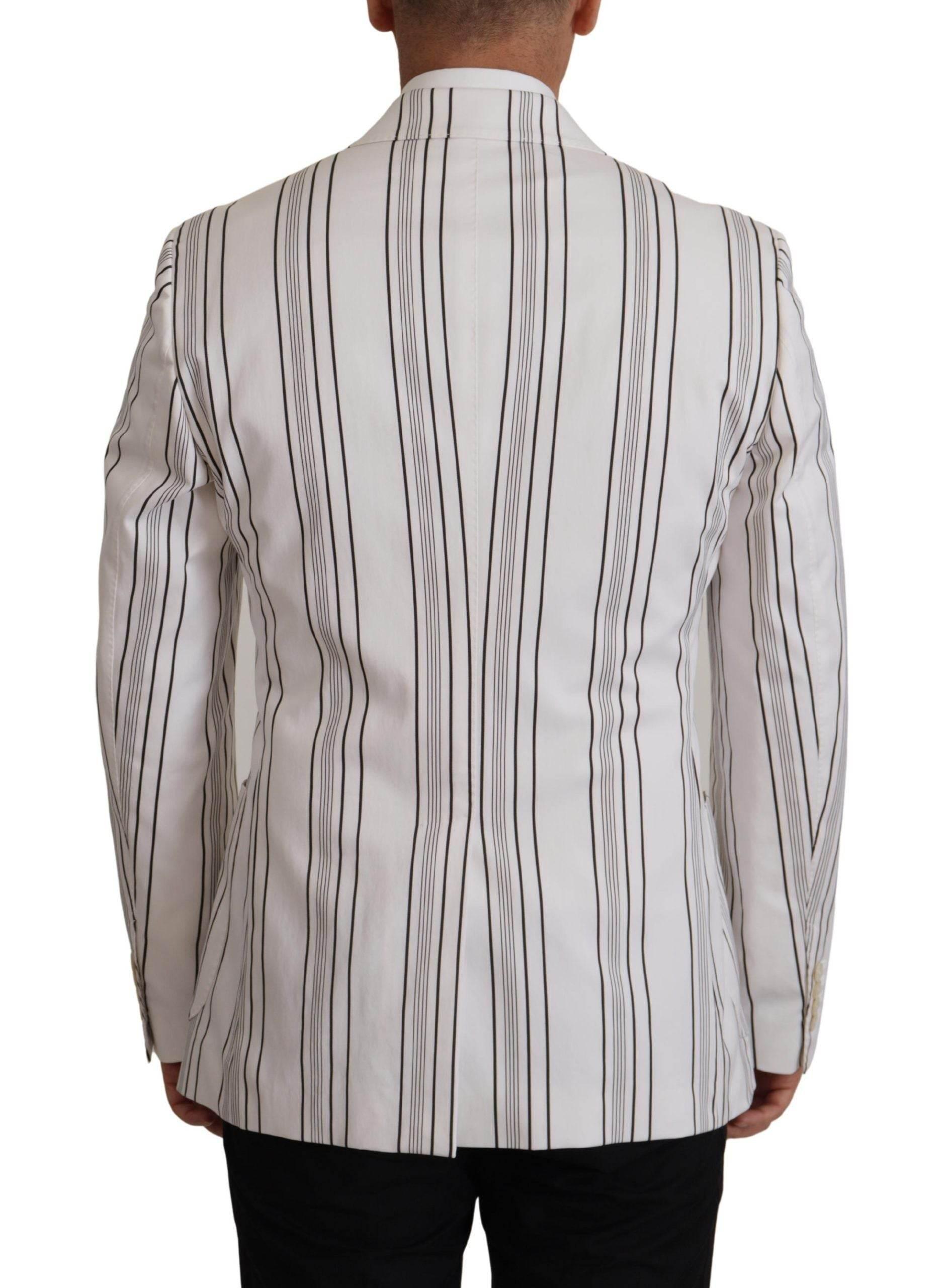 Dolce & Gabbana White Stripes Cotton Single Breasted Blazer - Hilstor
