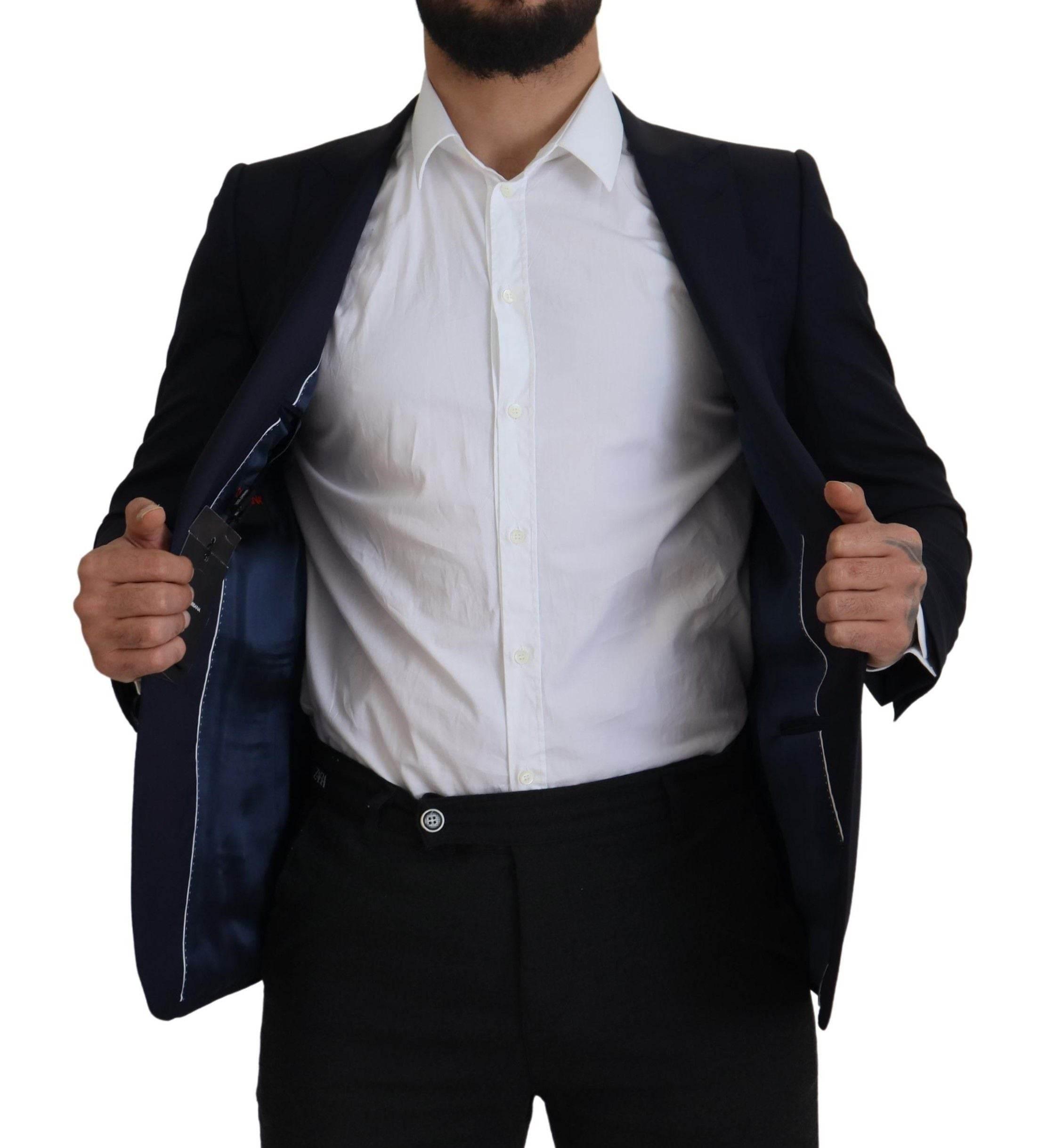 Dolce & Gabbana Blue Wool Single Breasted Coat Blazer - Hilstor