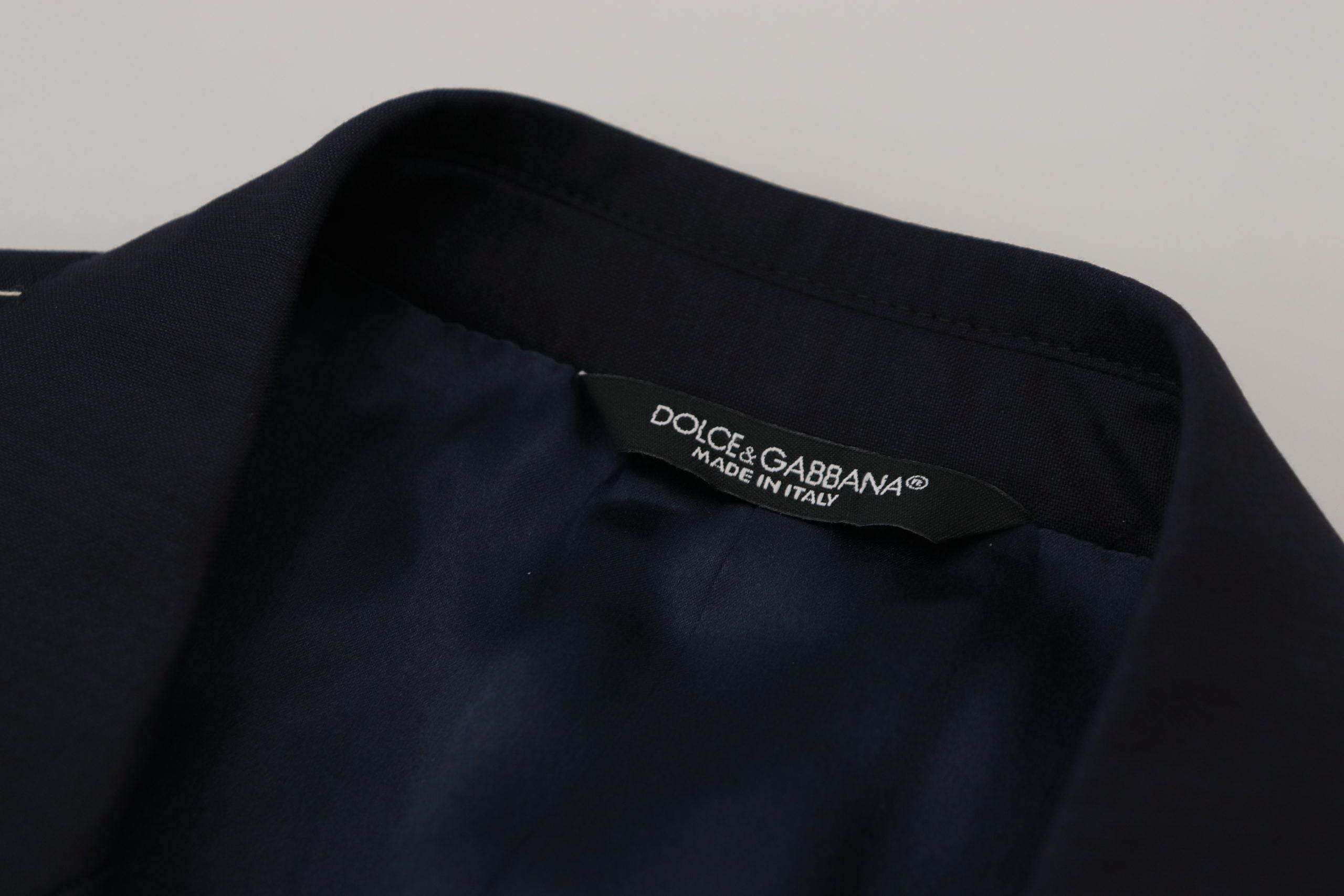 Dolce & Gabbana Blue Wool Single Breasted Coat Blazer - Hilstor