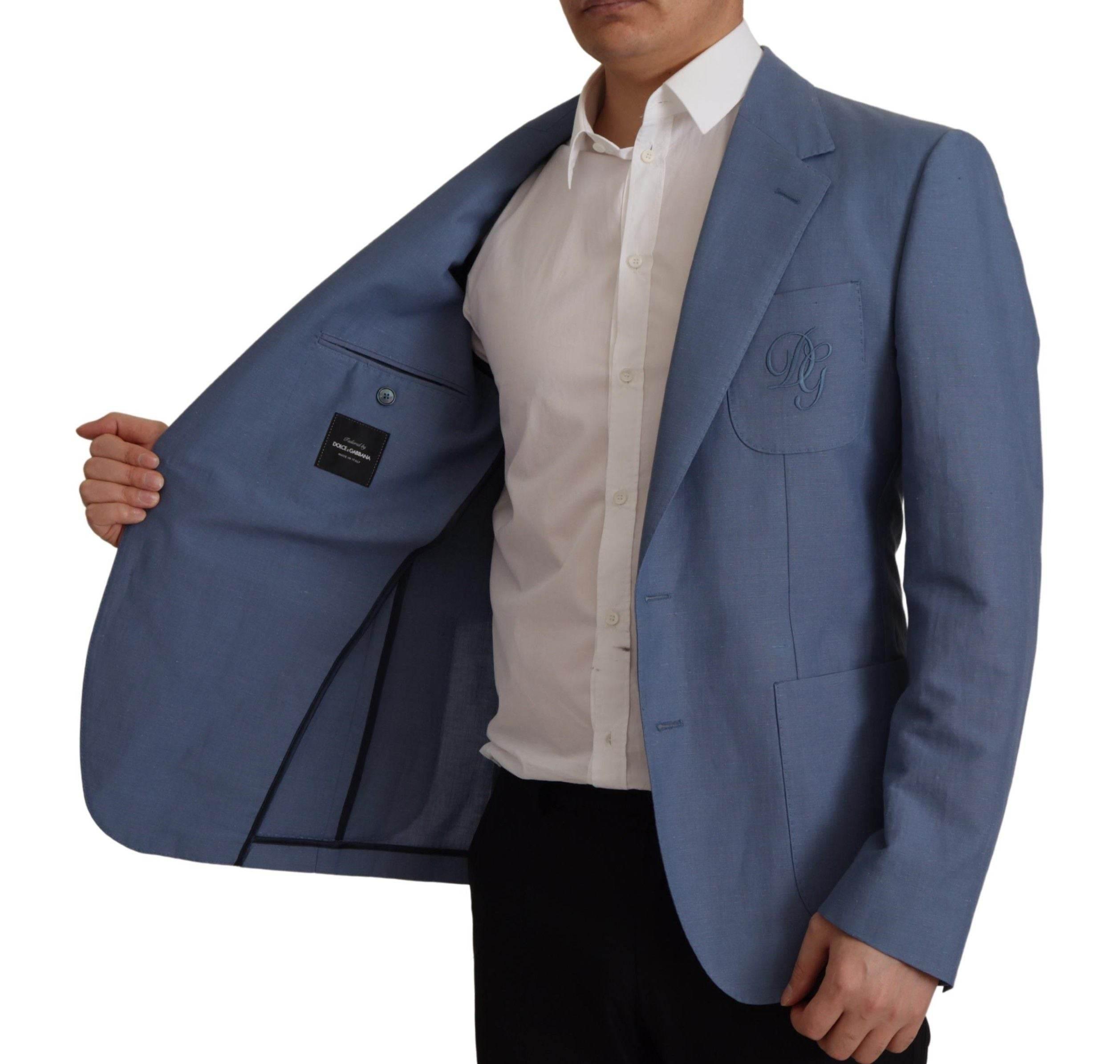 Dolce & Gabbana Blue Single Breasted Logo Blazer Jacket - Hilstor