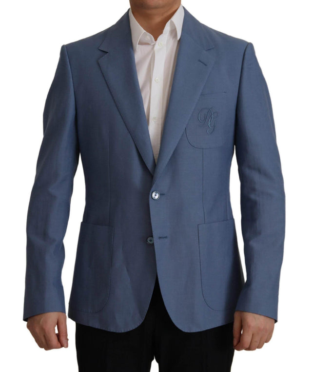 Dolce & Gabbana Blue Single Breasted Logo Blazer Jacket - Hilstor