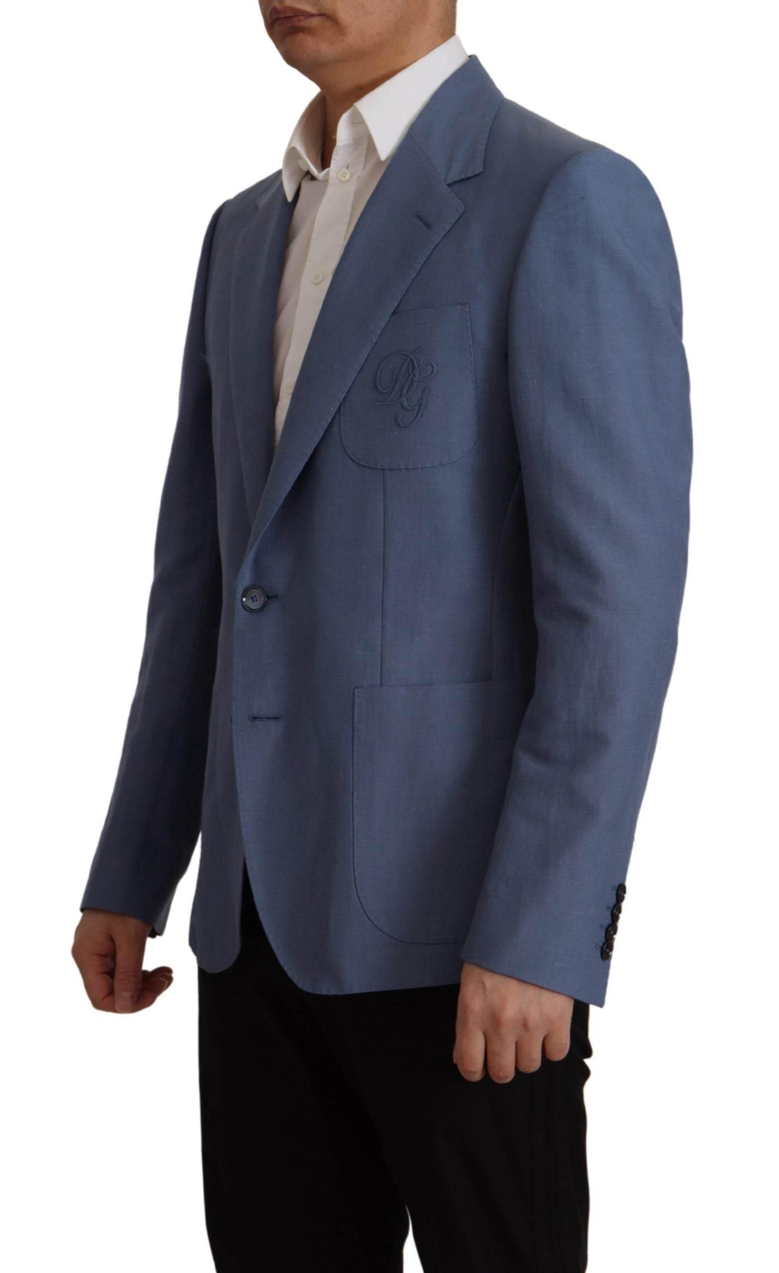 Dolce & Gabbana Blue Single Breasted Logo Blazer Jacket - Hilstor