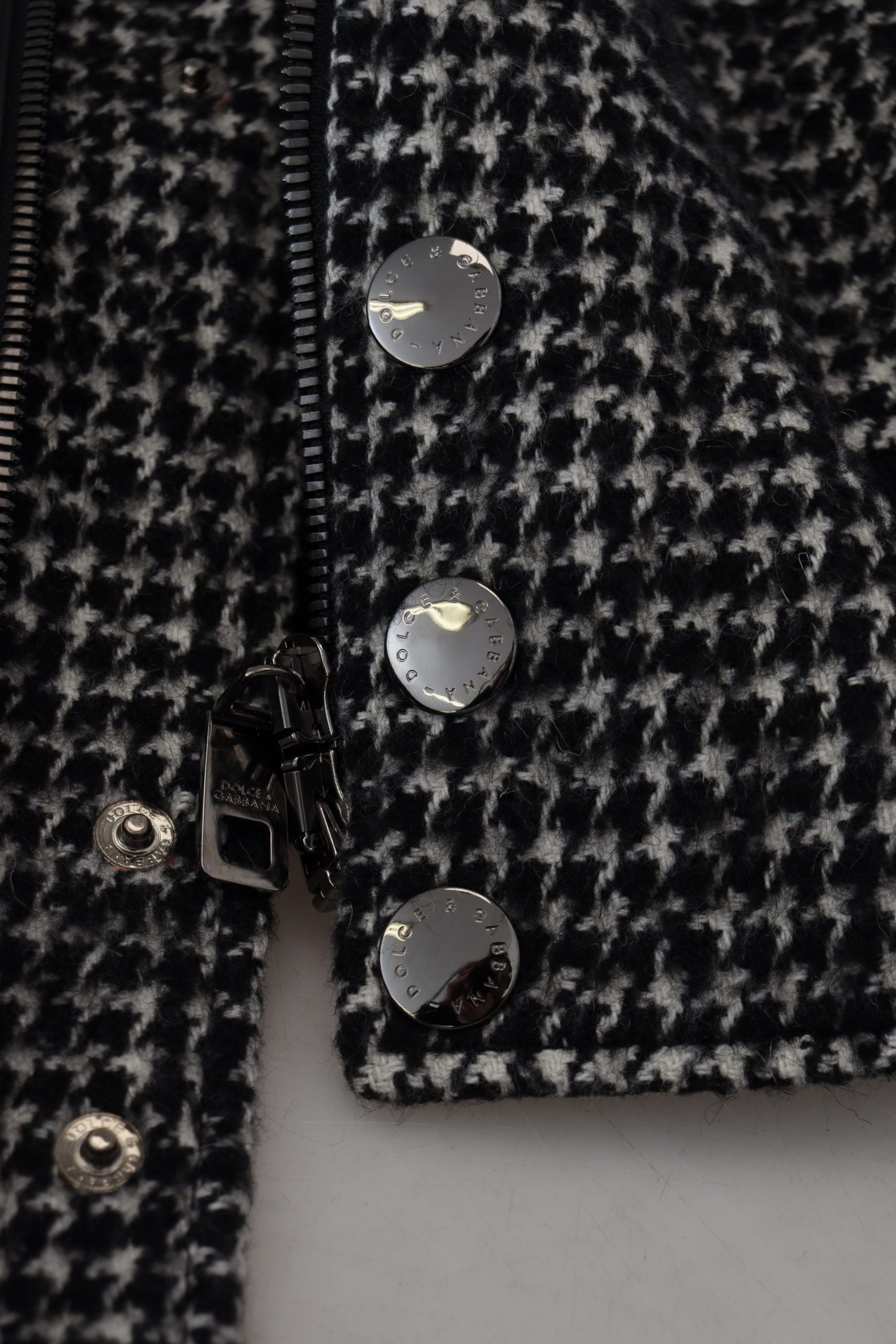 Dolce &amp; Gabbana Sort Houndstooth Polyester Bomberjakke