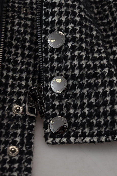 Dolce &amp; Gabbana Sort Houndstooth Polyester Bomberjakke