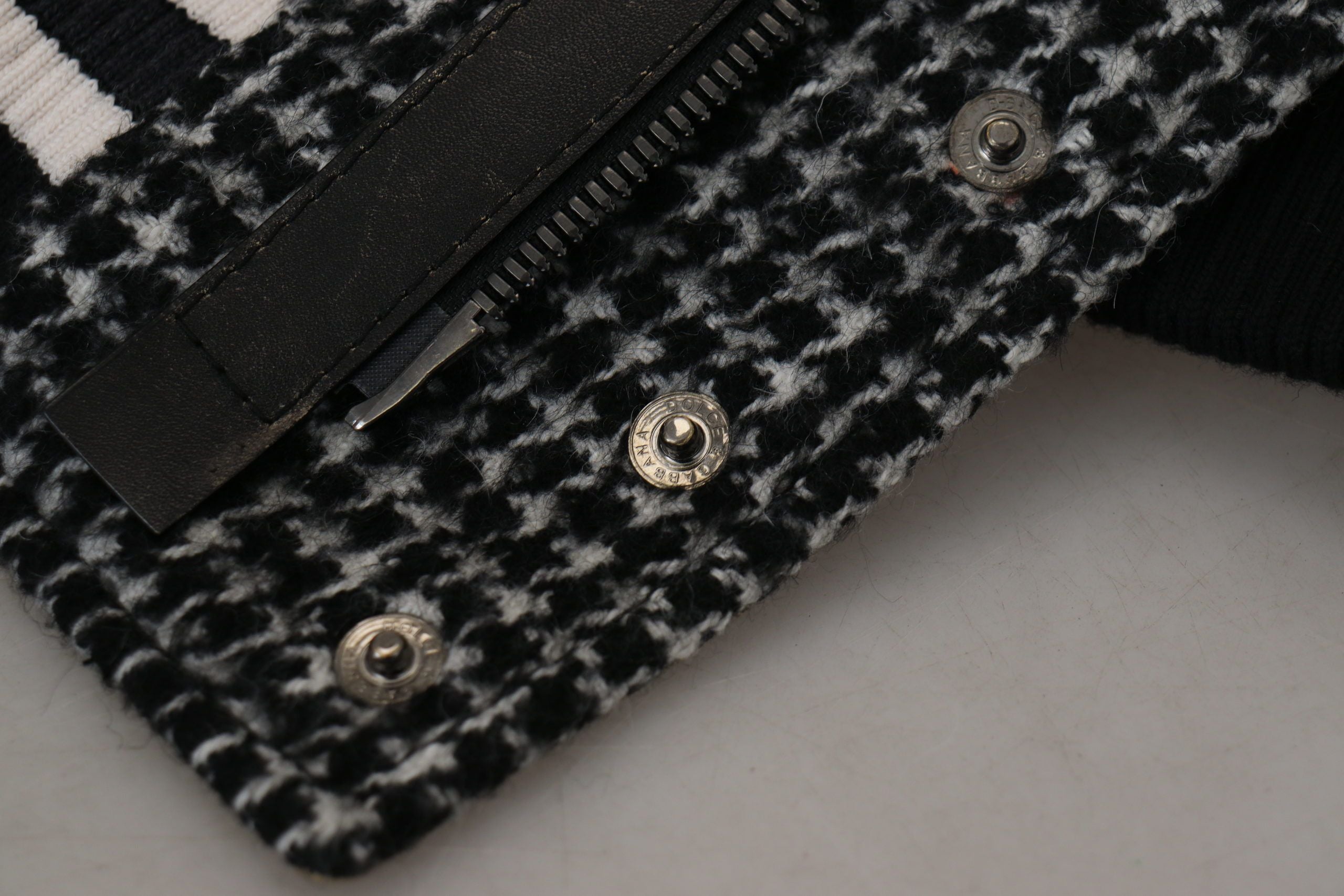 Dolce &amp; Gabbana Sort Houndstooth Polyester Bomberjakke