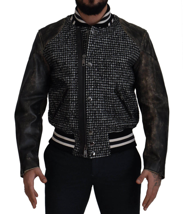 Dolce & Gabbana Black Houndstooth Polyester Bomber Jacket - Hilstor