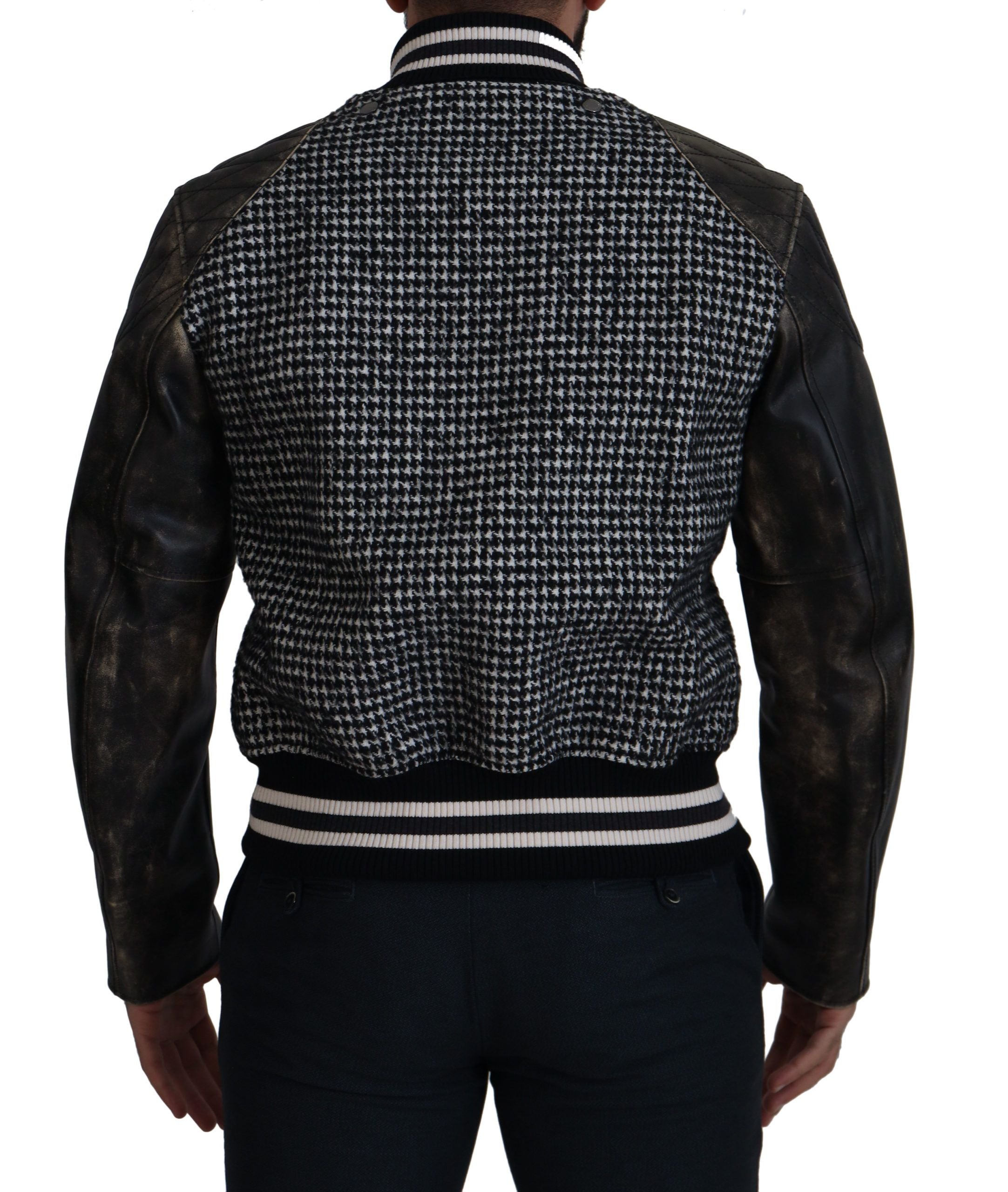 Dolce &amp; Gabbana Sort Houndstooth Polyester Bomberjakke
