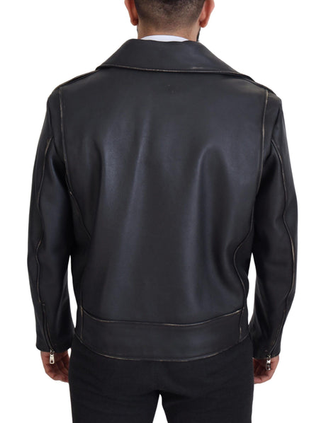 Dolce &amp; Gabbana Sort Læder Bikerfrakke Lynlåsjakke