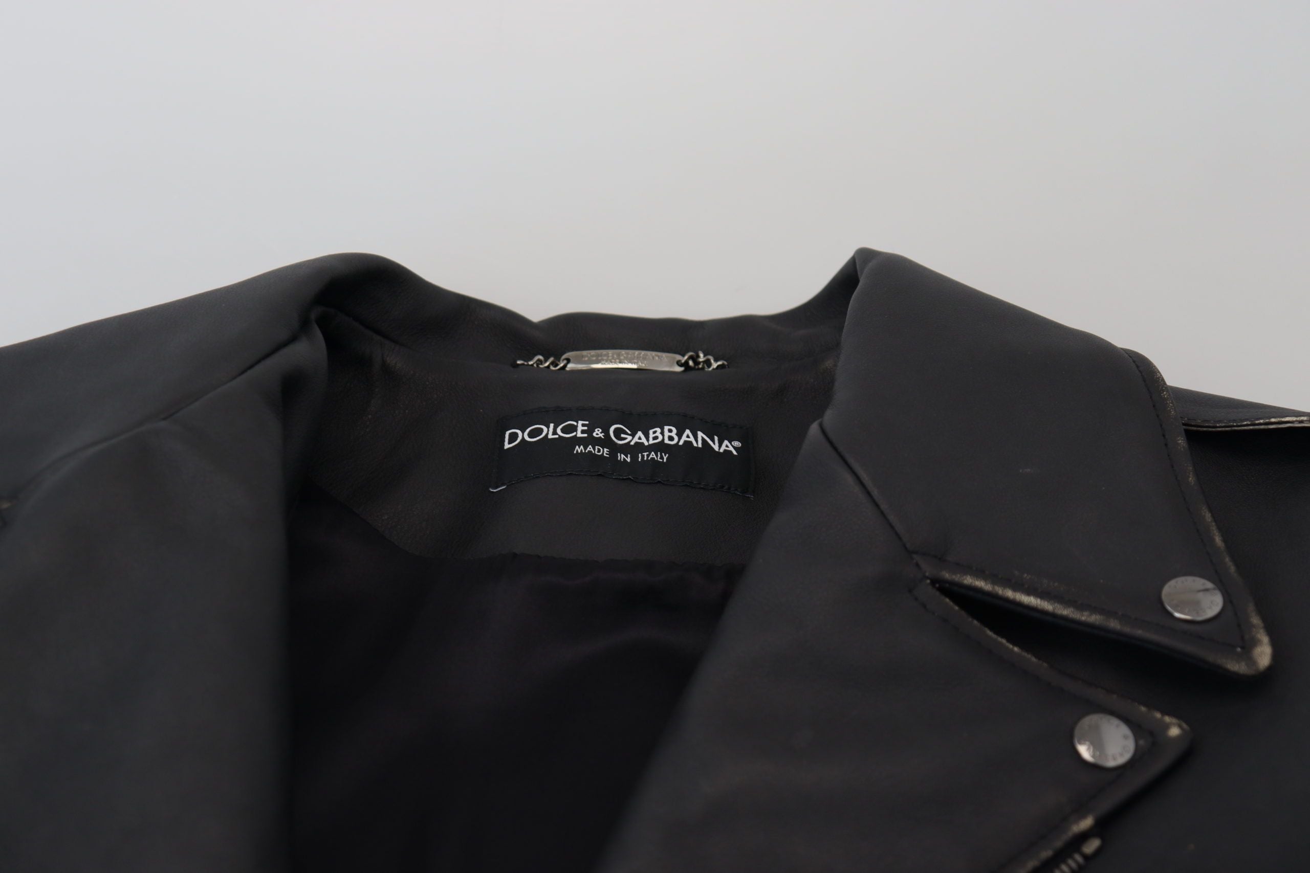 Dolce &amp; Gabbana Sort Læder Bikerfrakke Lynlåsjakke