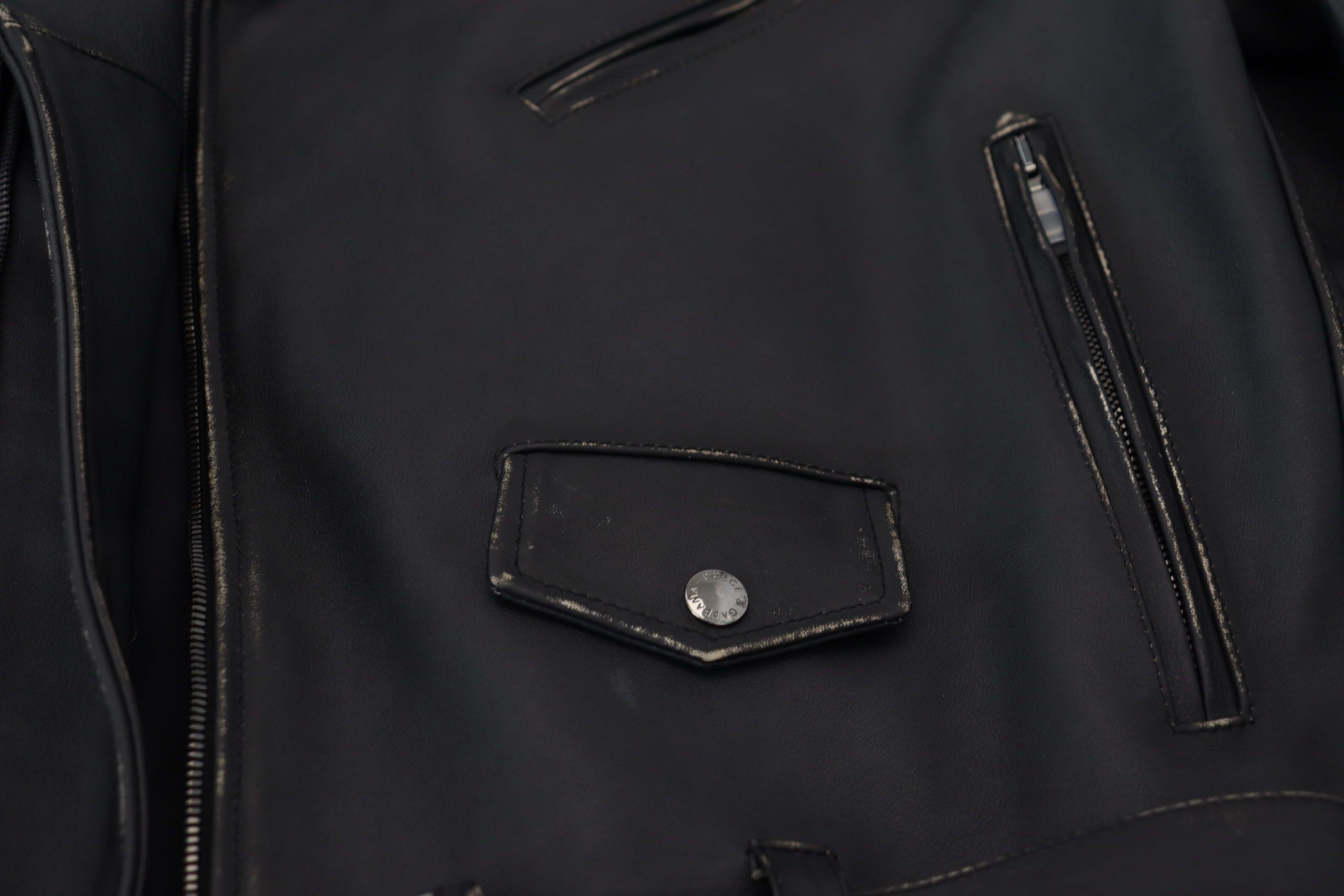 Dolce &amp; Gabbana Sort Læder Bikerfrakke Lynlåsjakke