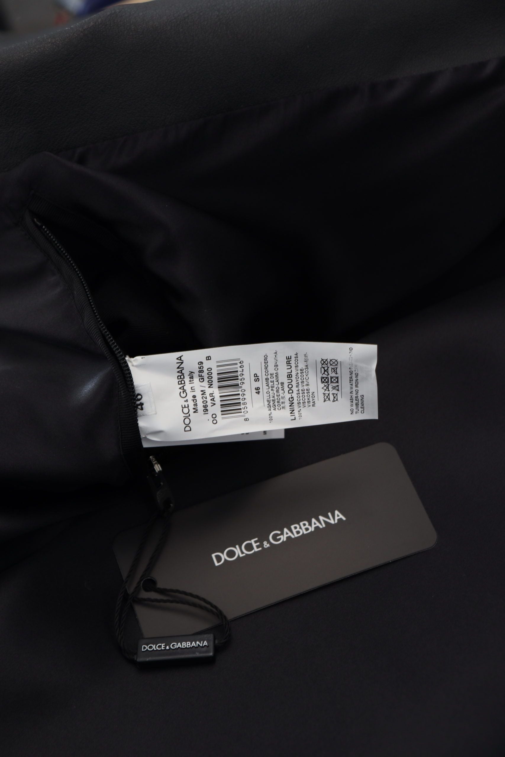 Dolce &amp; Gabbana Sort Læder Bikerfrakke Lynlåsjakke