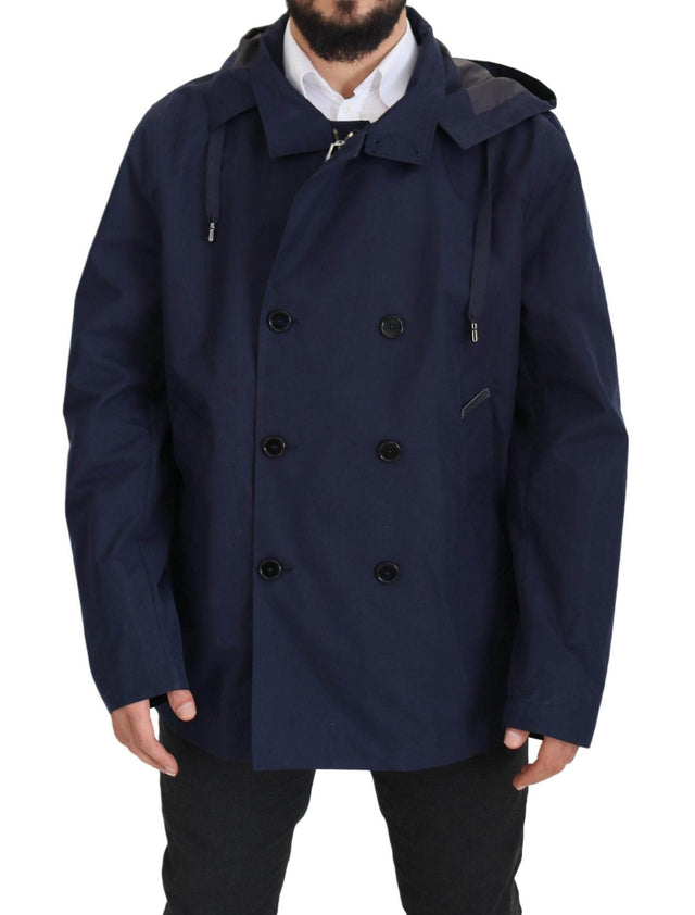 Dolce & Gabbana Blue Hooded Double Breasted Coat Jacket - Hilstor