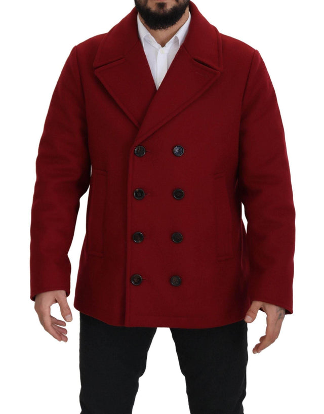 Dolce & Gabbana Elegant Red Double Breasted Wool Jacket - Hilstor