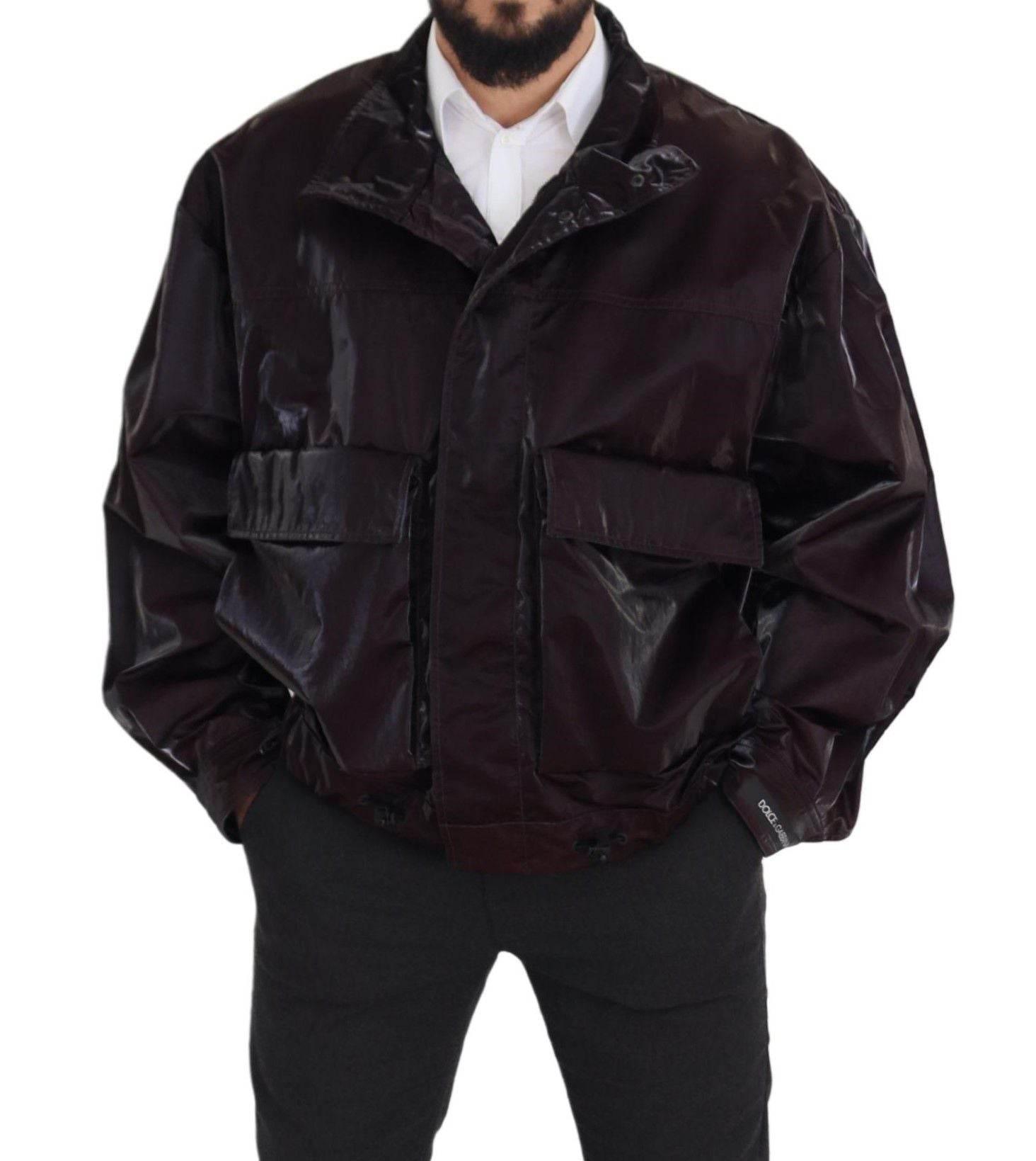 Dolce & Gabbana Bordeaux Nylon Collared Men Coat Jacket - Hilstor