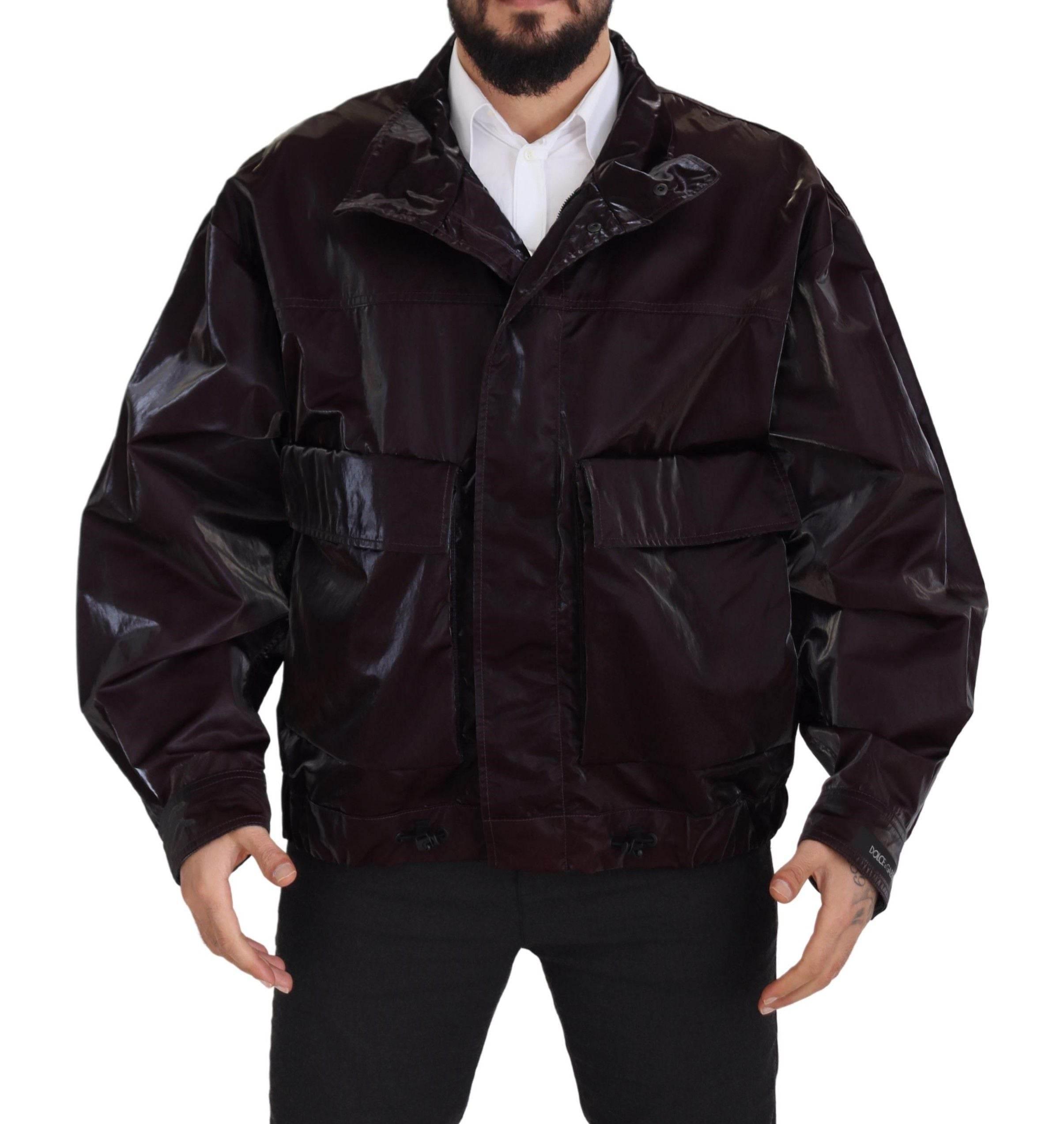 Dolce & Gabbana Bordeaux Nylon Collared Men Coat Jacket - Hilstor