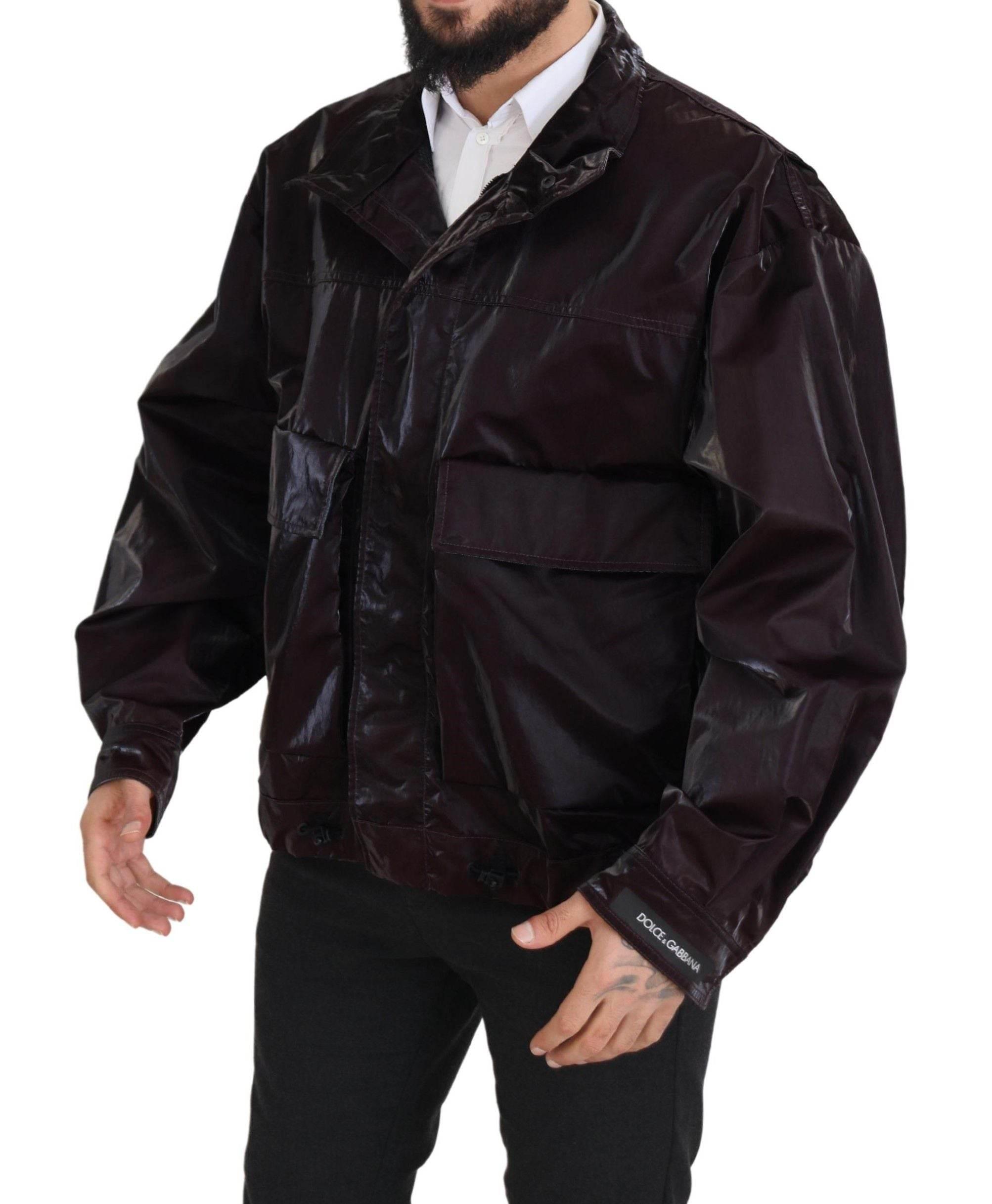 Dolce & Gabbana Bordeaux Nylon Collared Men Coat Jacket - Hilstor
