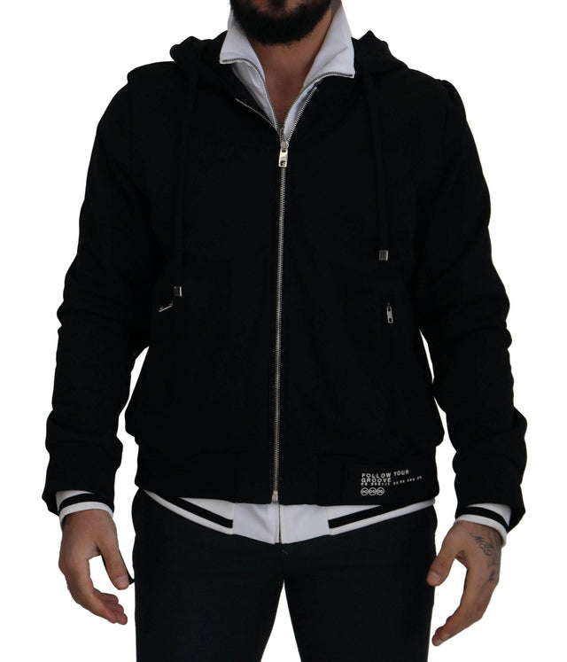 Dolce & Gabbana Black Polyester Hooded Full Zip Jacket - Hilstor