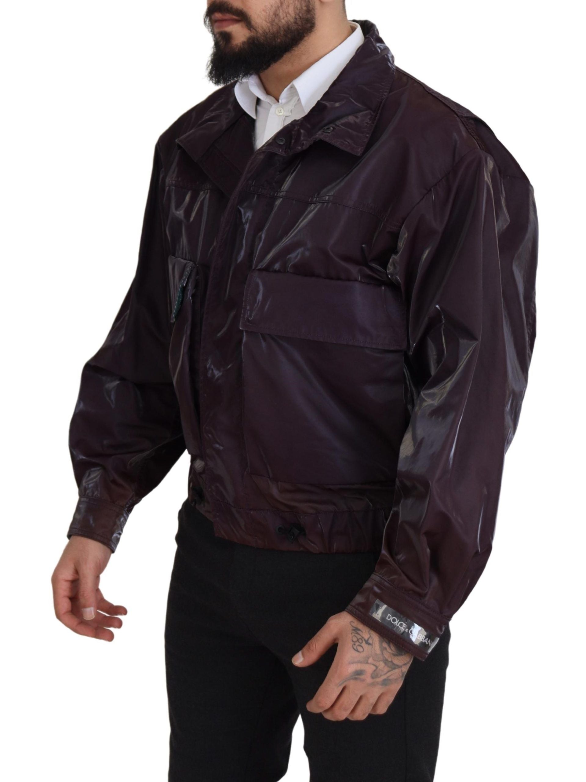 Dolce &amp; Gabbana Lilla Nylonkrave Bikerjakke