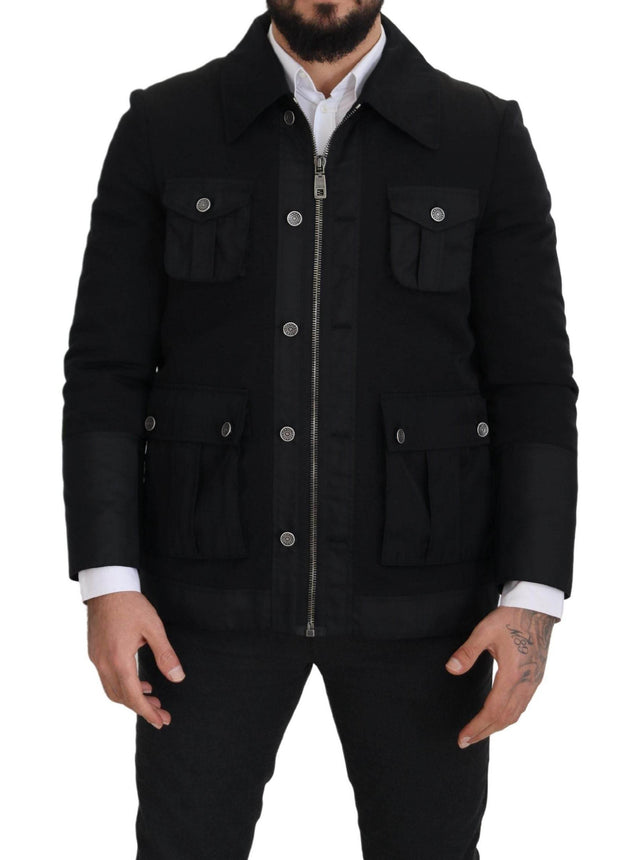 Dolce & Gabbana Black Wool Collared Full Zip Jacket - Hilstor