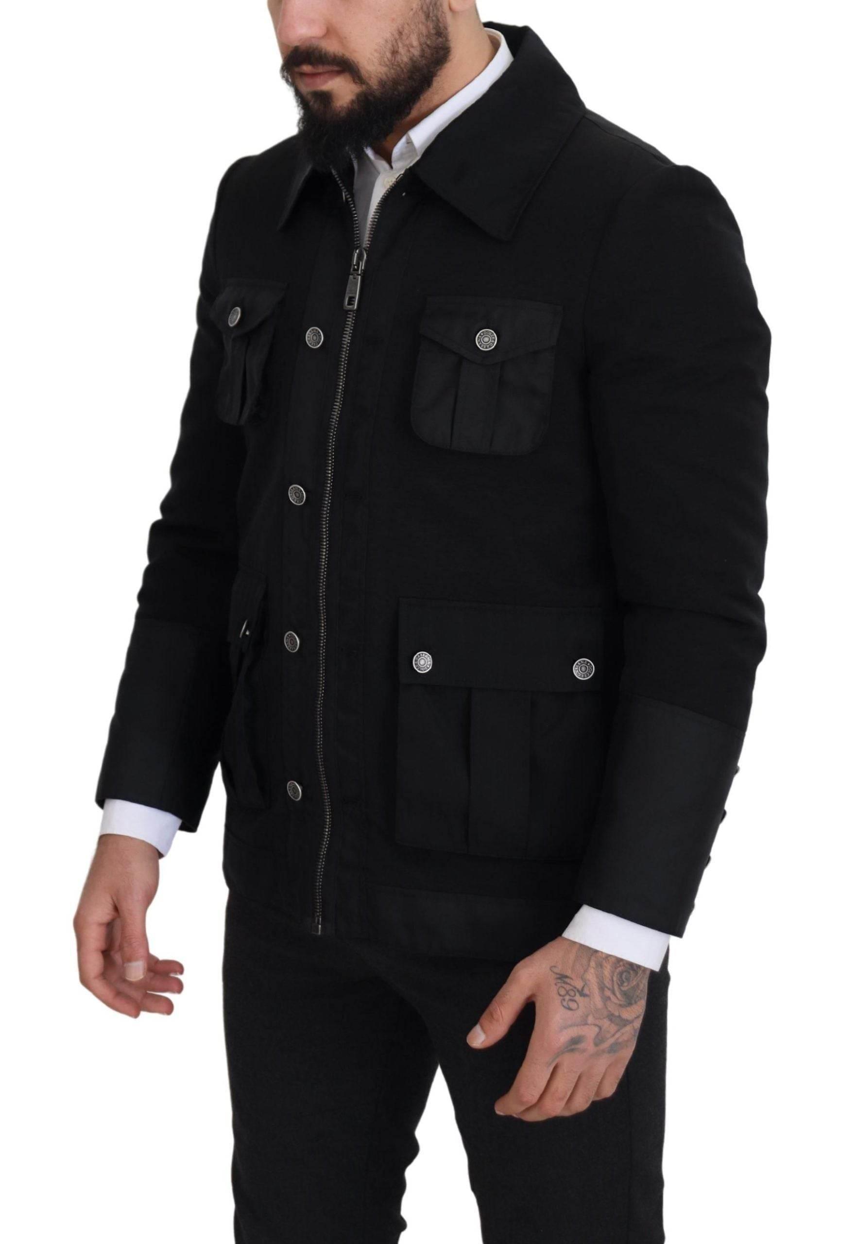 Dolce & Gabbana Black Wool Collared Full Zip Jacket - Hilstor