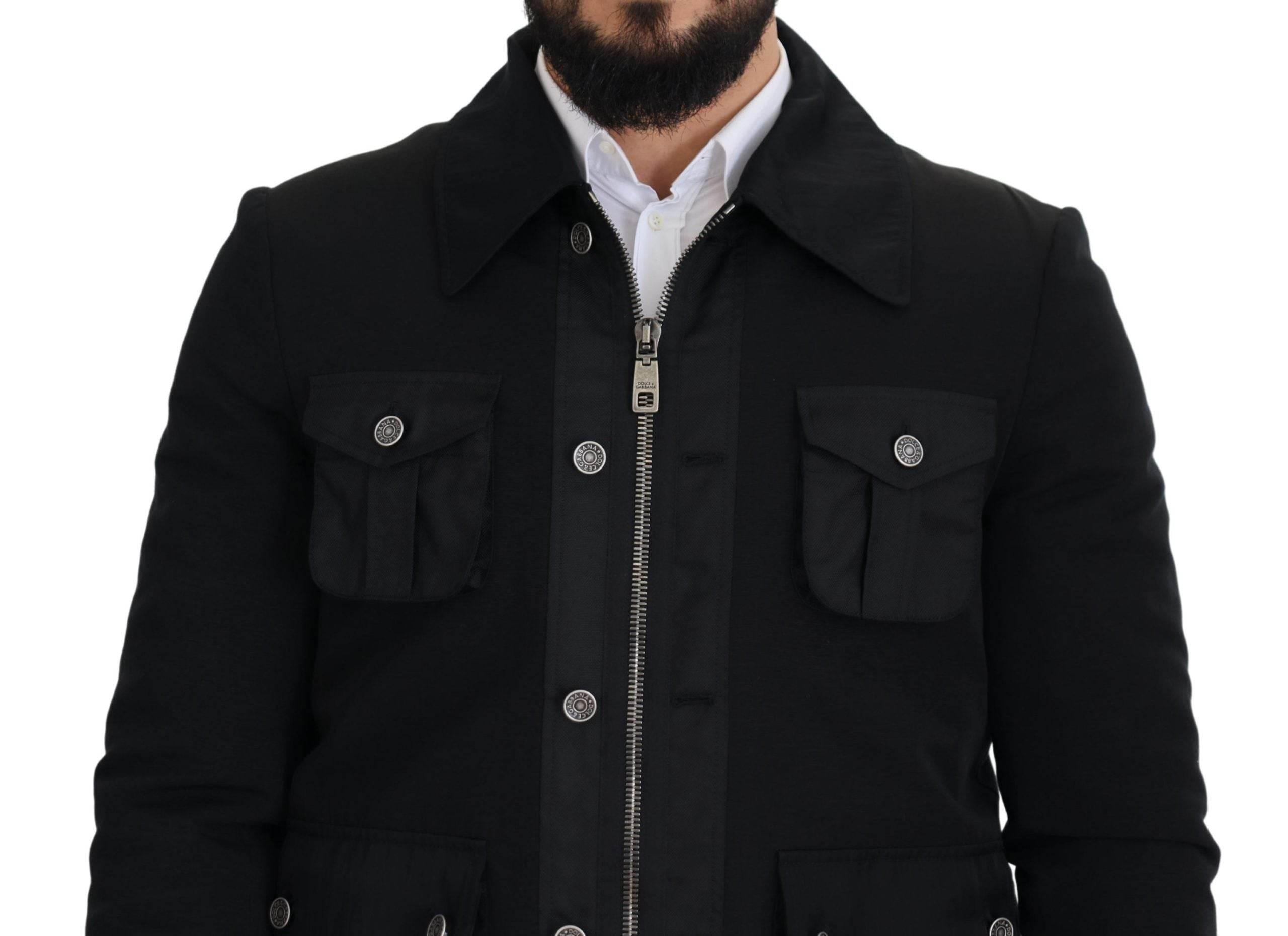 Dolce & Gabbana Black Wool Collared Full Zip Jacket - Hilstor